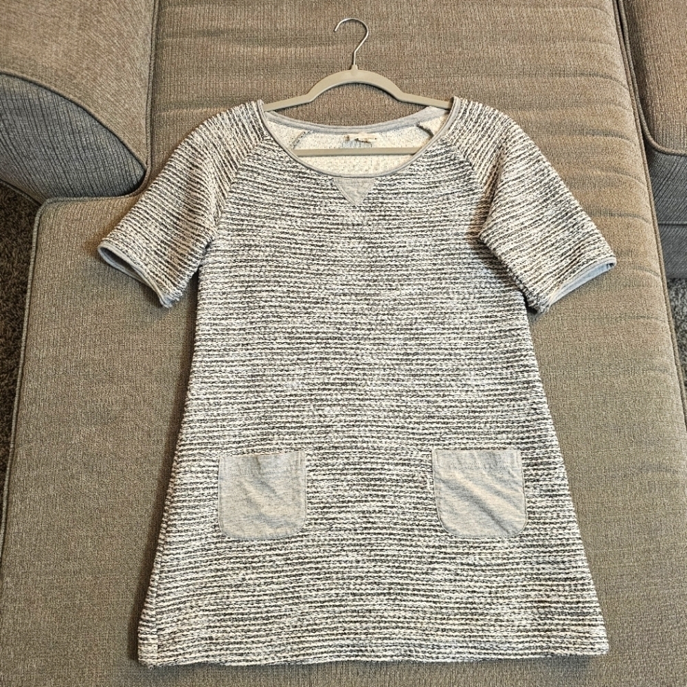 Anthropologie Meadow Rue Gray Boho Tweed Metallic Casual  Top Tunic Size XS